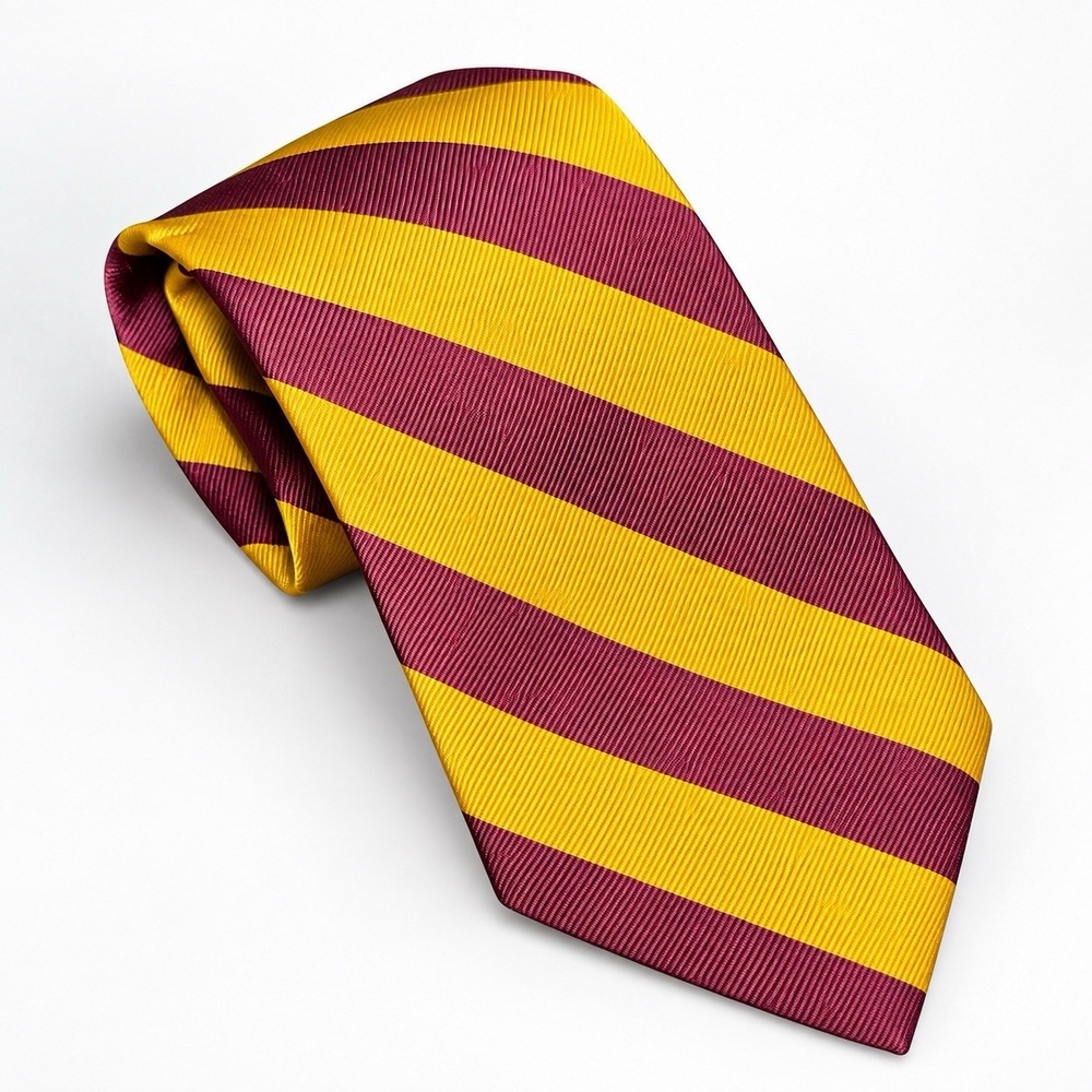 Vtg Lauren Ralph Lauren Mens 100% Silk Tie Burgundy Gold Repp Stripe USA Preppy